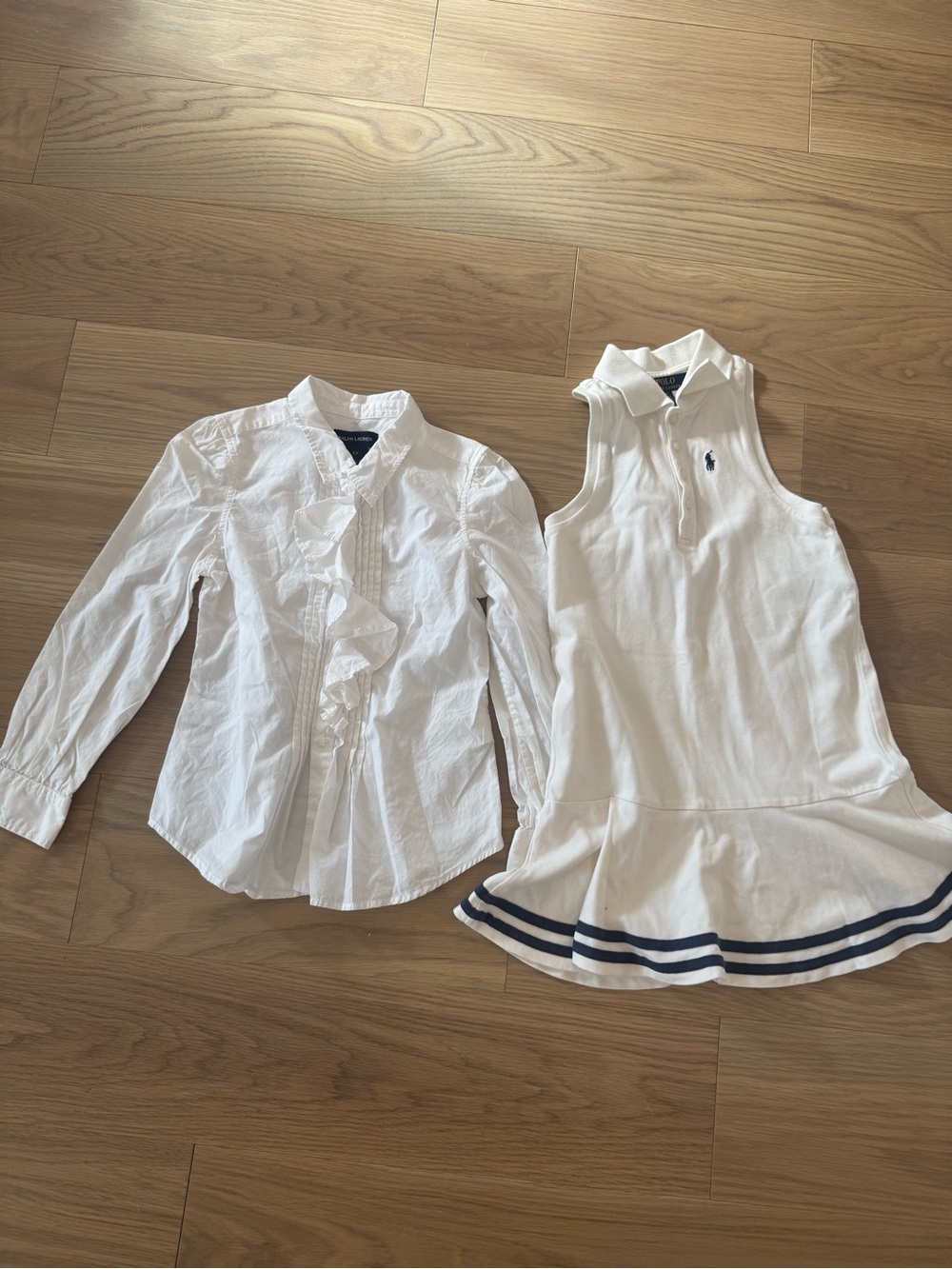 Ralph Lauren Girls' White Polo Dress & Ruffle Blouse Set